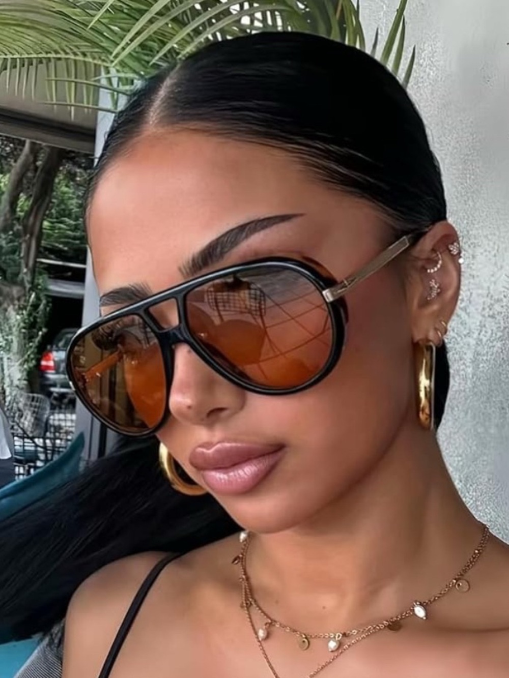 Aviator Oversized Brown Lens Women’s Men’s Retro Sunglasses